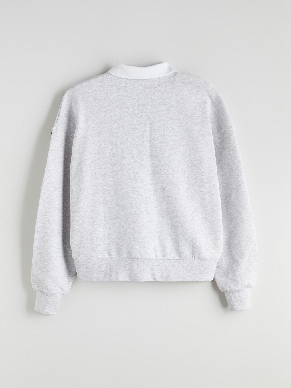 Gri Polo Yaka New York Baskılı Kadın Kalın Sweatshirt-6