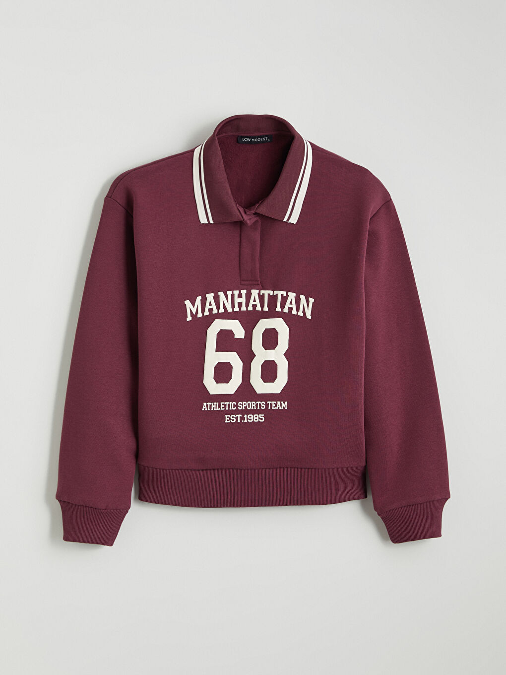 Mürdüm Polo Yaka Manhattan Baskılı Kadın Kalın Sweatshirt-4