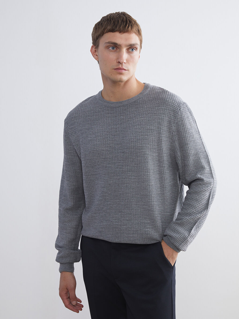 Crew Neck Long Sleeve Men's Tricot Sweater