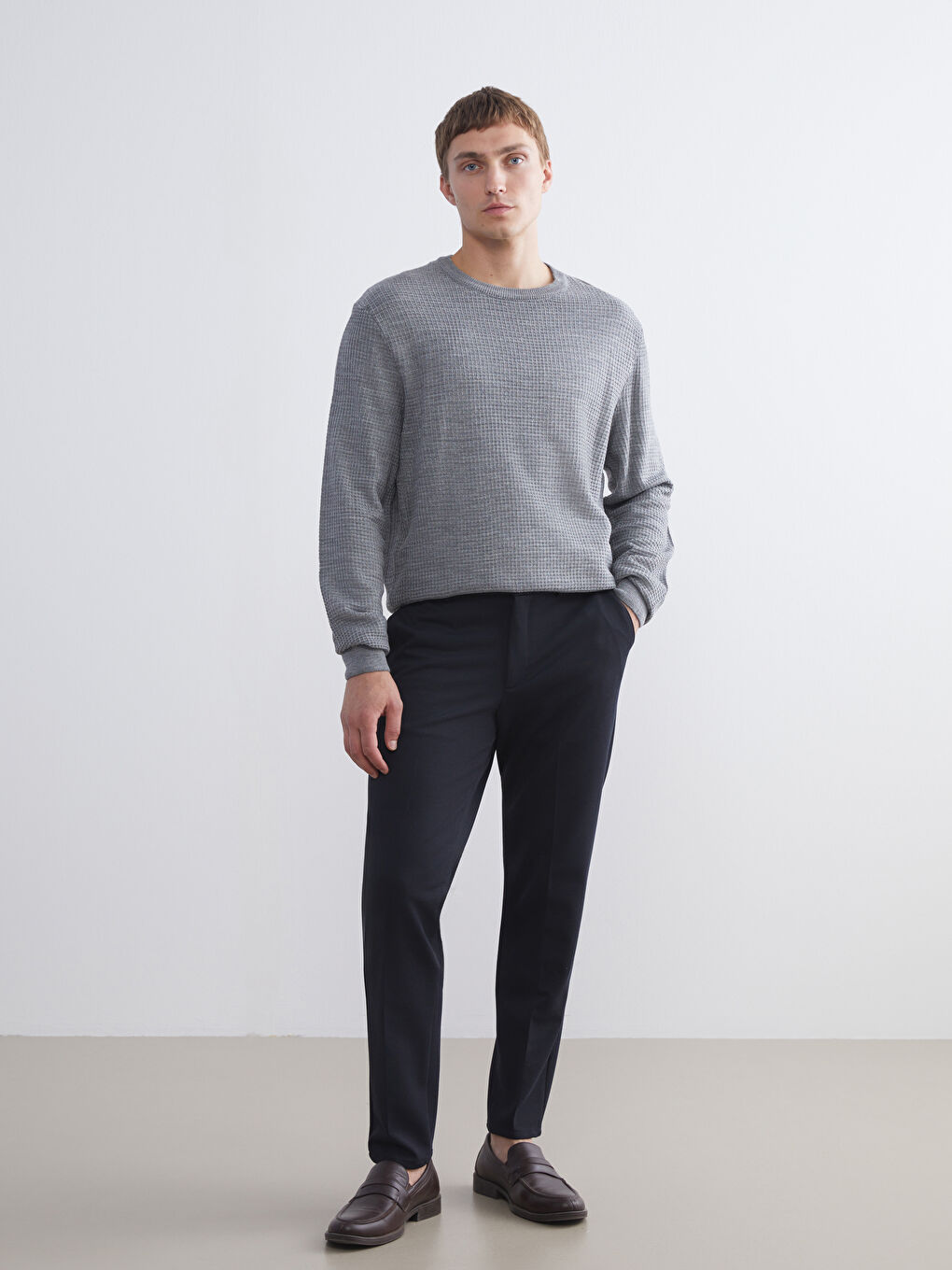 Crew Neck Long Sleeve Men's Tricot Sweater-3