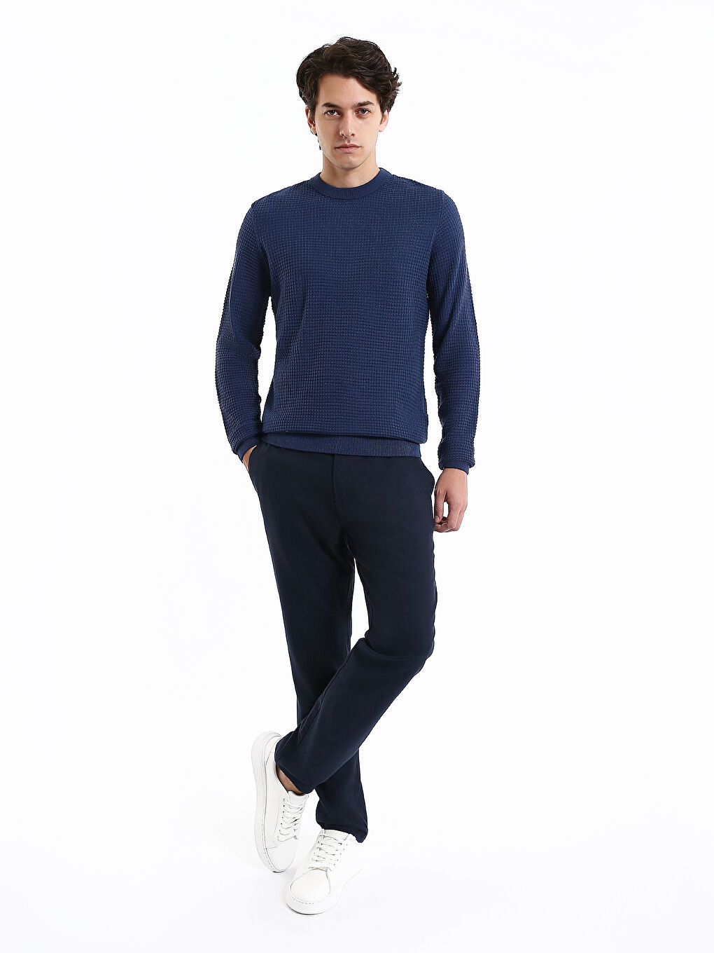 Crew Neck Long Sleeve Men's Tricot Sweater-3
