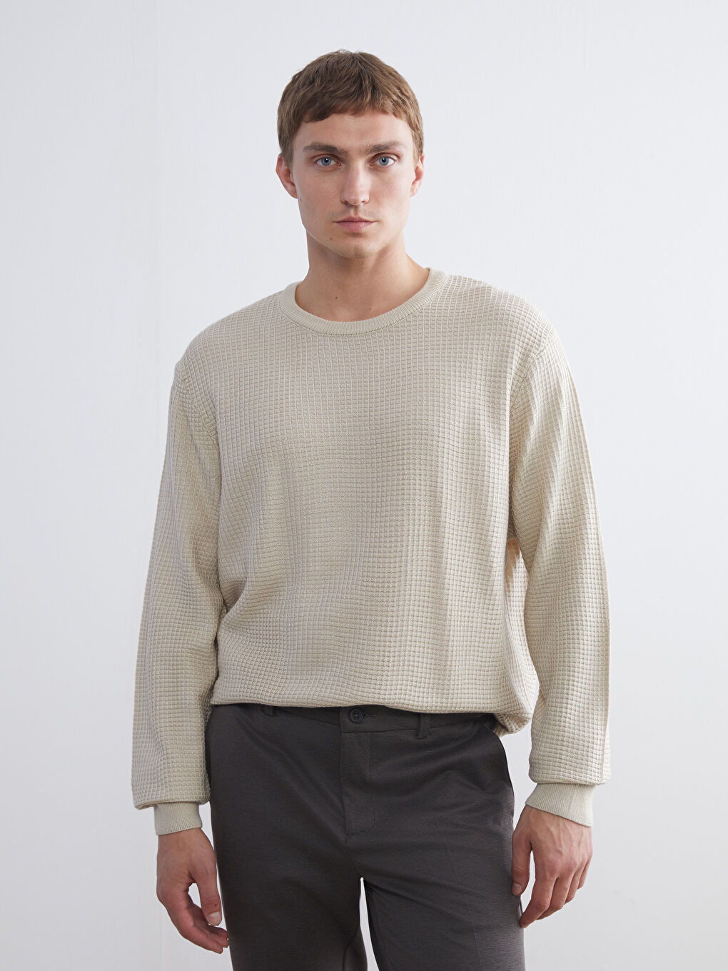 Crew Neck Long Sleeve Men's Tricot Sweater