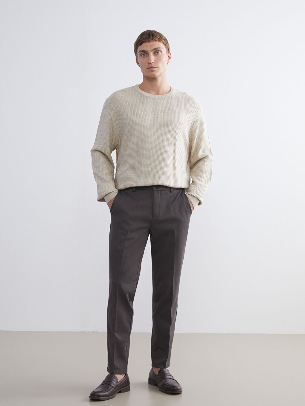 Crew Neck Long Sleeve Men's Tricot Sweater-3