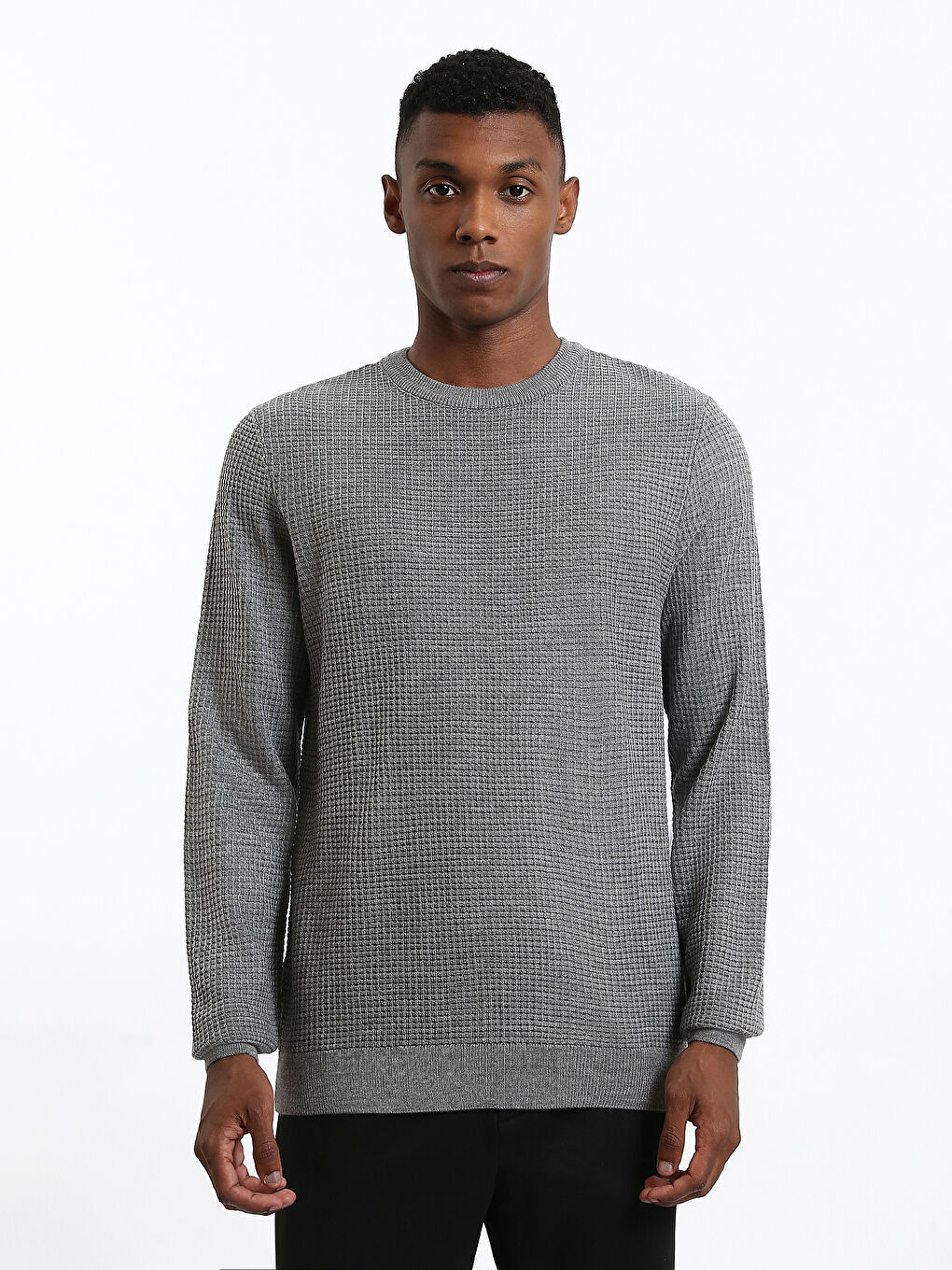 Crew Neck Long Sleeve Men's Tricot Sweater-1