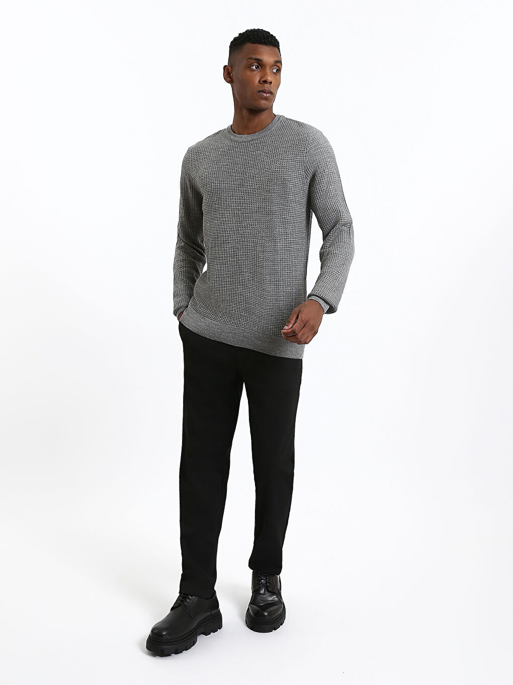 Crew Neck Long Sleeve Men's Tricot Sweater-2