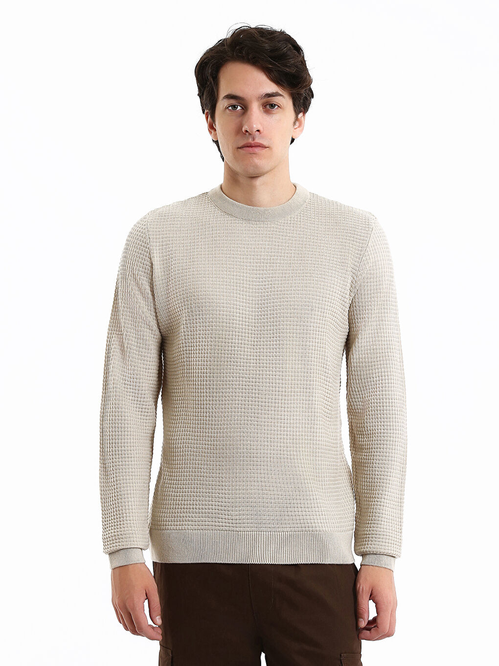 Crew Neck Long Sleeve Men's Tricot Sweater-1