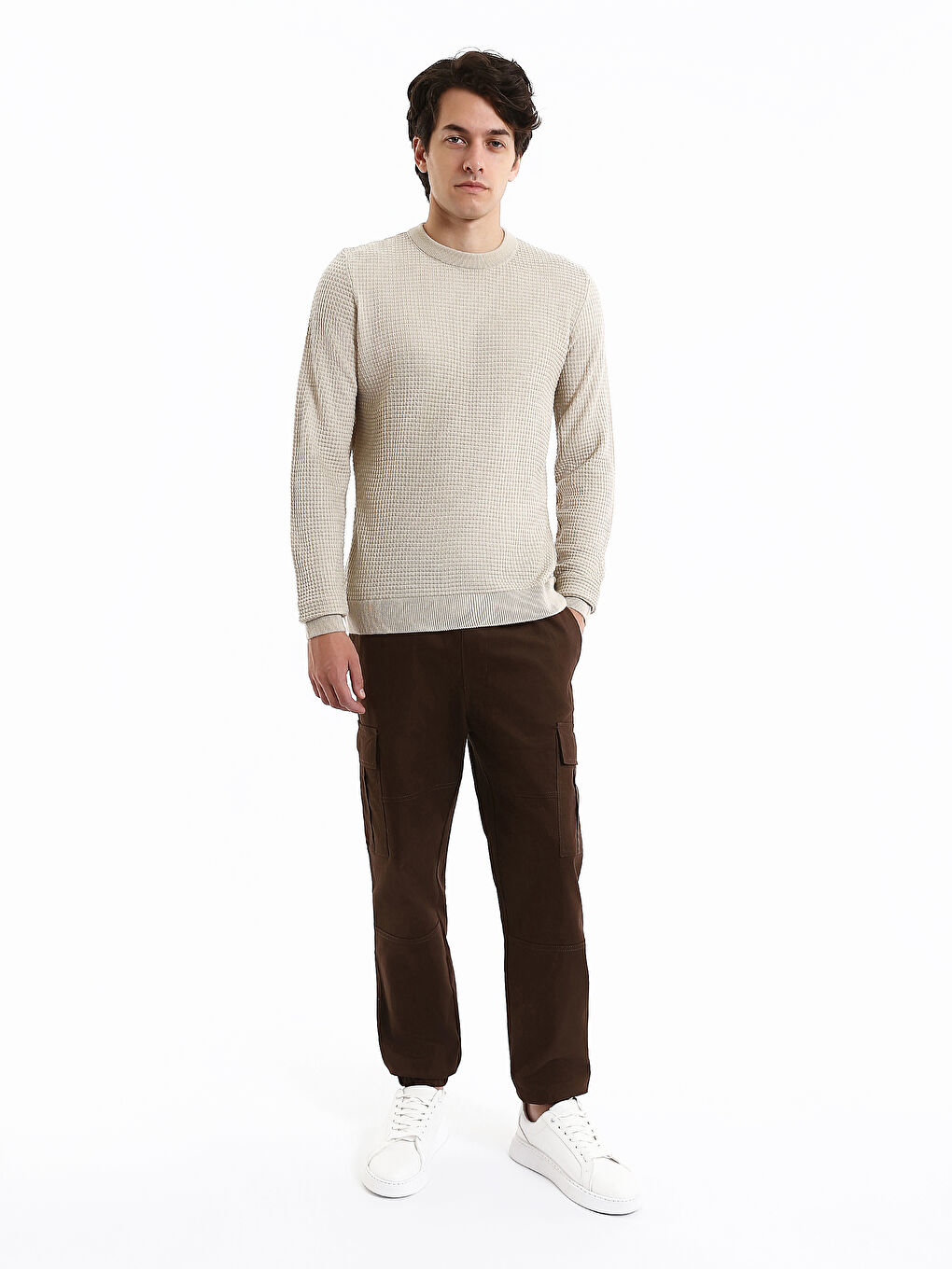 Crew Neck Long Sleeve Men's Tricot Sweater-2