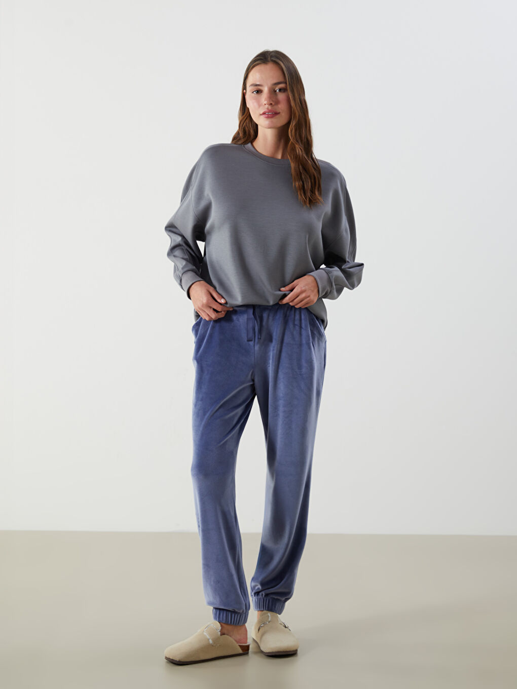 Bas de Pyjama pour Femmes en Velours à Taille Élastiquée
