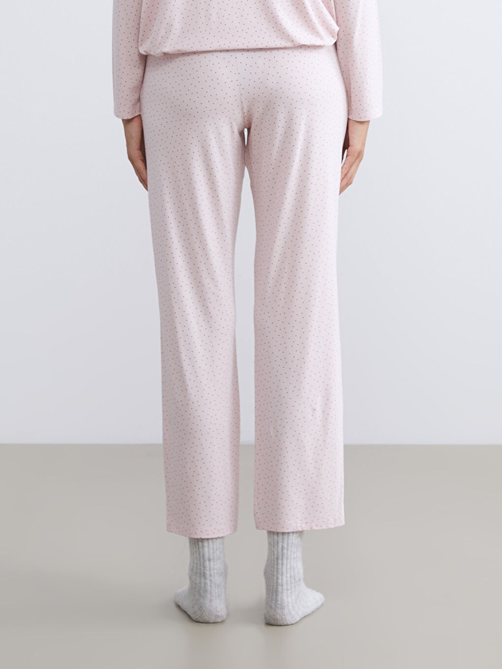 Pembe Beli Lastikli Puantiyeli Kadın Pijama Alt-1