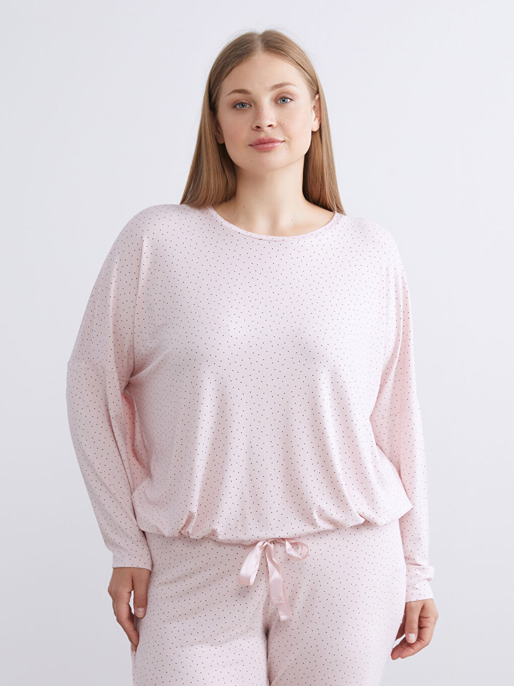 Crew Neck Polka Dot Long Sleeve Women's Pyjamas Set-5