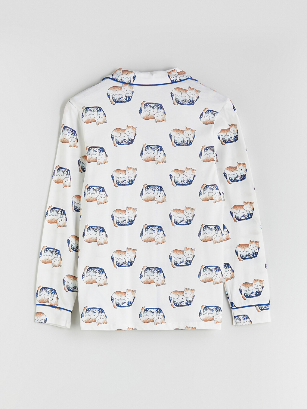 Ekru Gömlek Yaka Desenli Kadın Pijama Üst-1