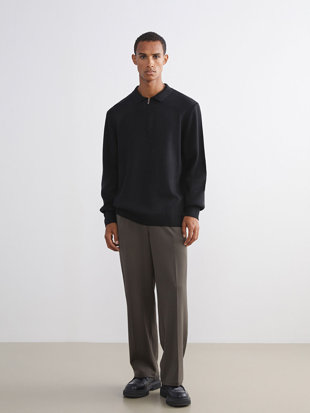 Siyah Polo Yaka Erkek Triko Kazak-1