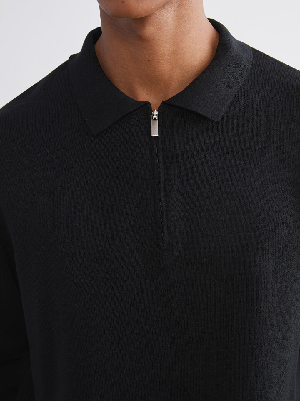 Siyah Polo Yaka Erkek Triko Kazak-2