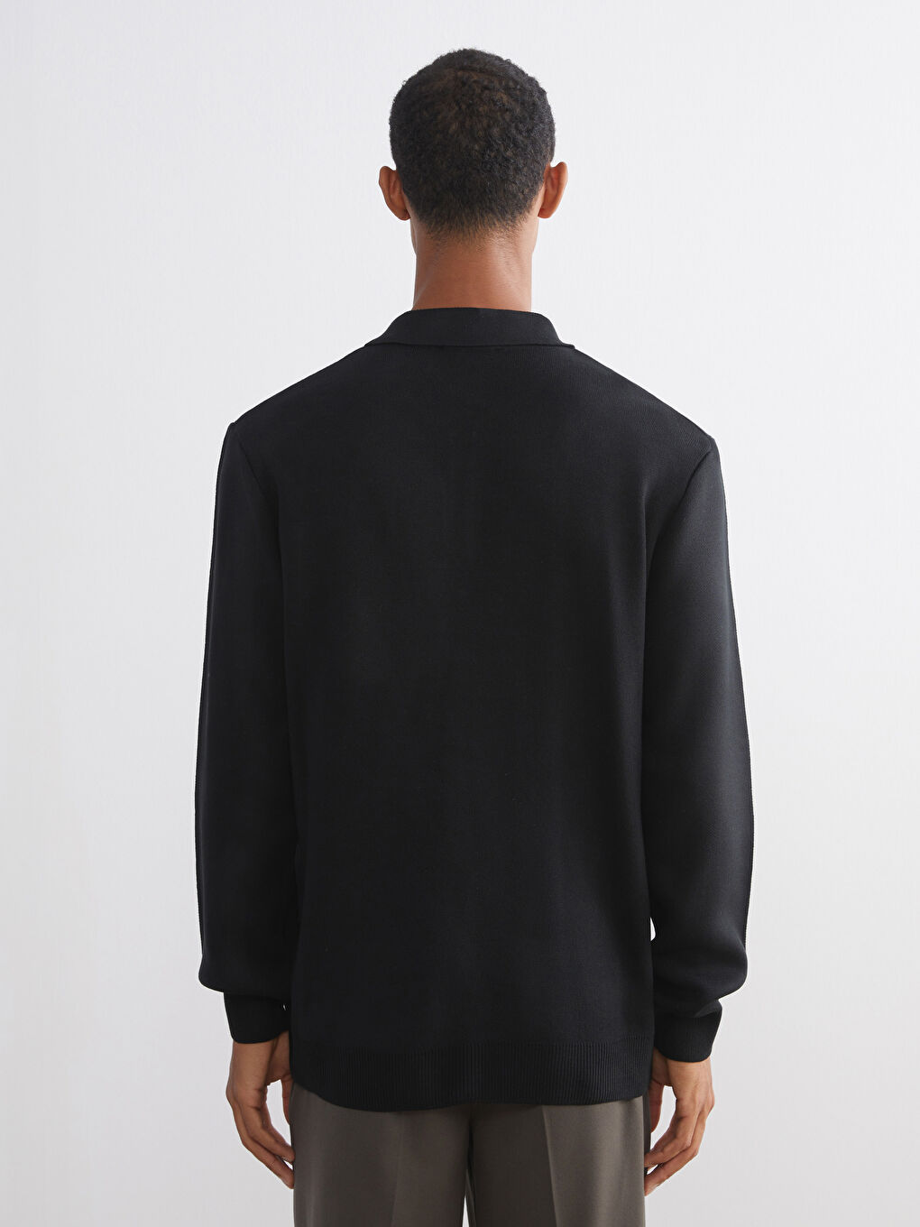 Siyah Polo Yaka Erkek Triko Kazak-3