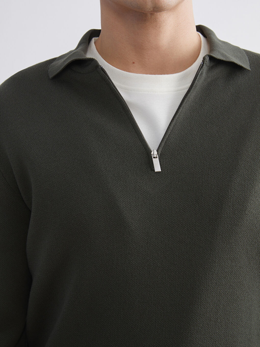 Haki Polo Yaka Erkek Triko Kazak-2