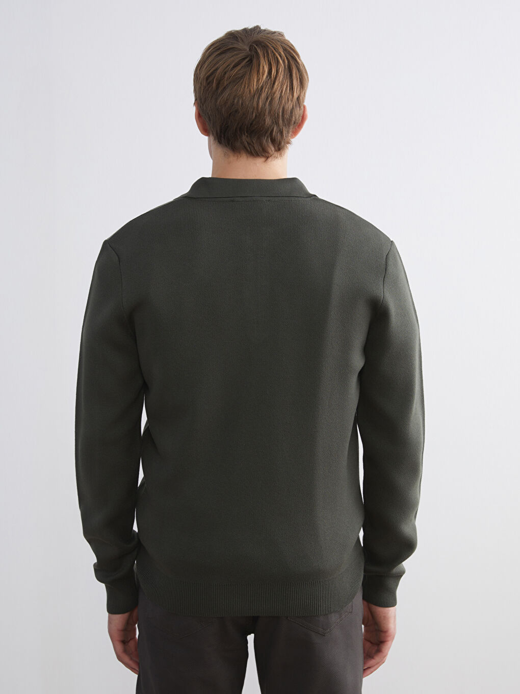 Haki Polo Yaka Erkek Triko Kazak-3