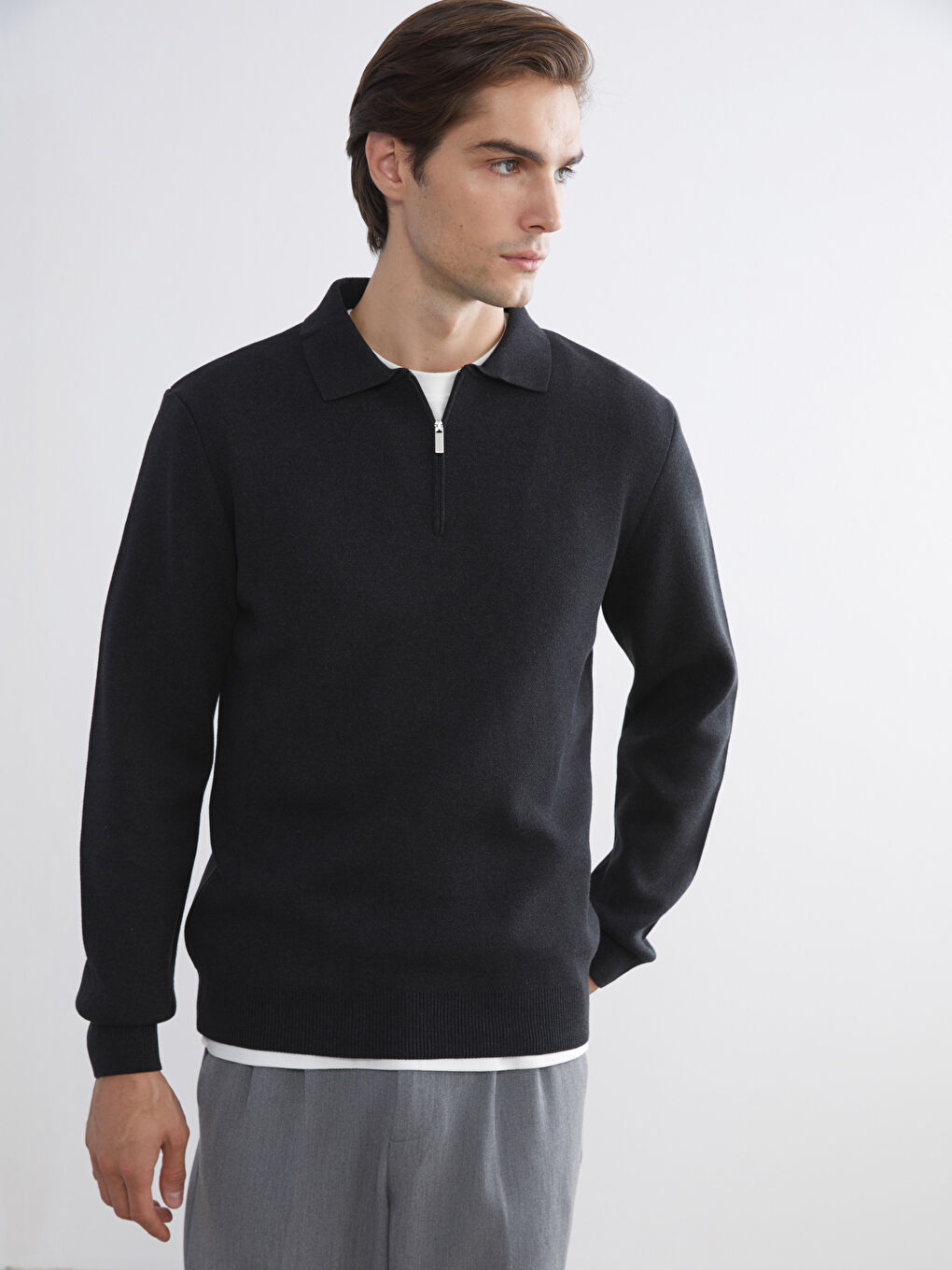 Antrasit Polo Yaka Erkek Triko Kazak