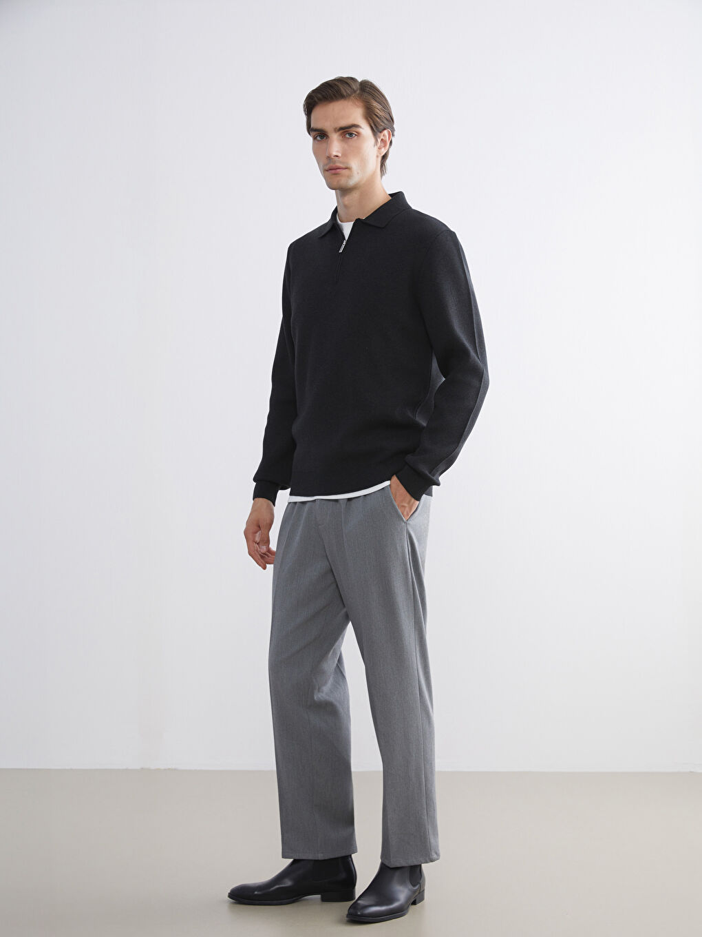 Antrasit Polo Yaka Erkek Triko Kazak-1