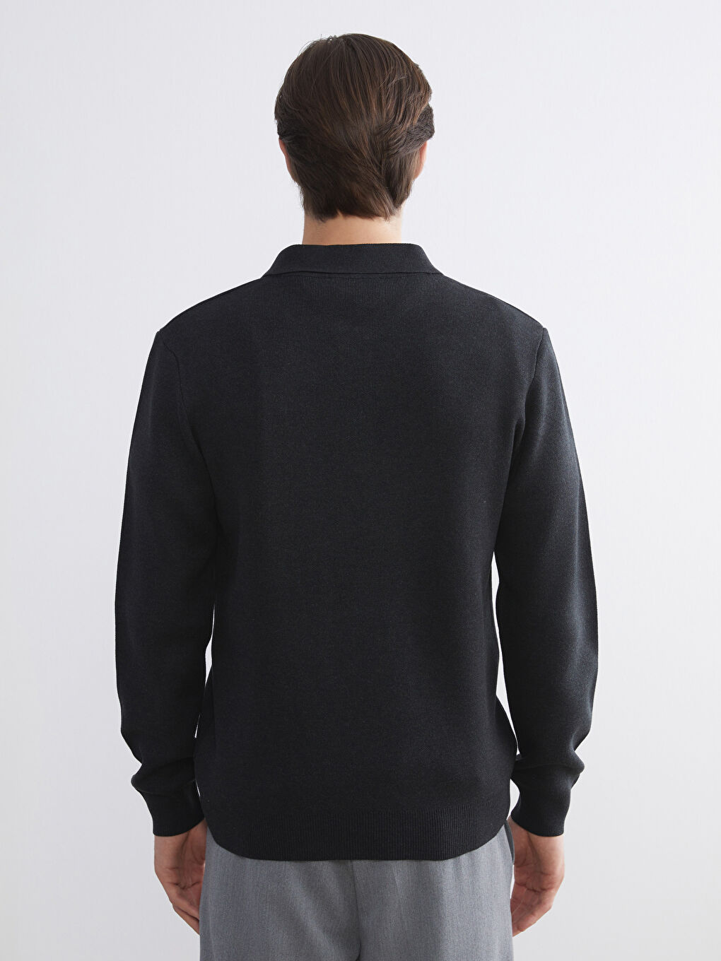 Antrasit Polo Yaka Erkek Triko Kazak-3