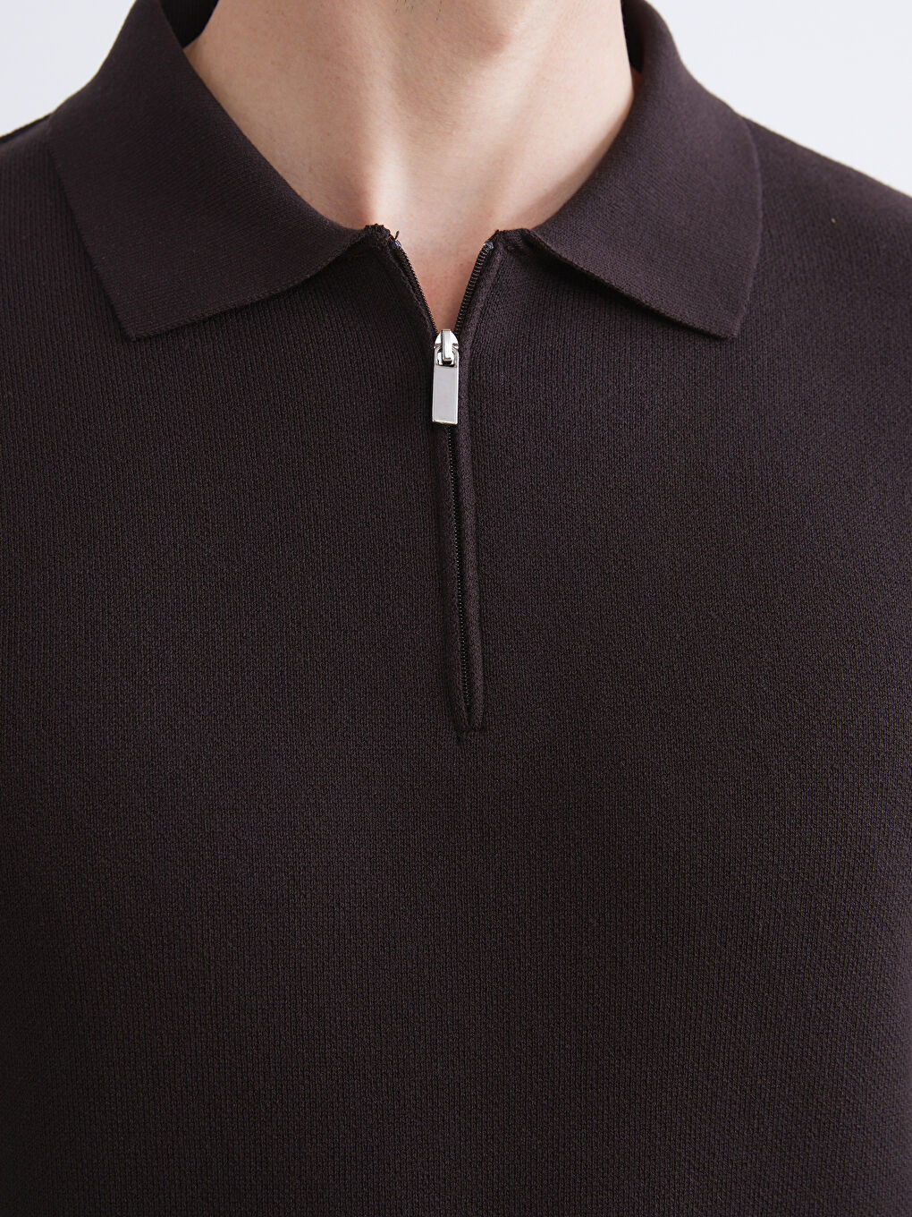 Kahverengi Polo Yaka Erkek Triko Kazak-2