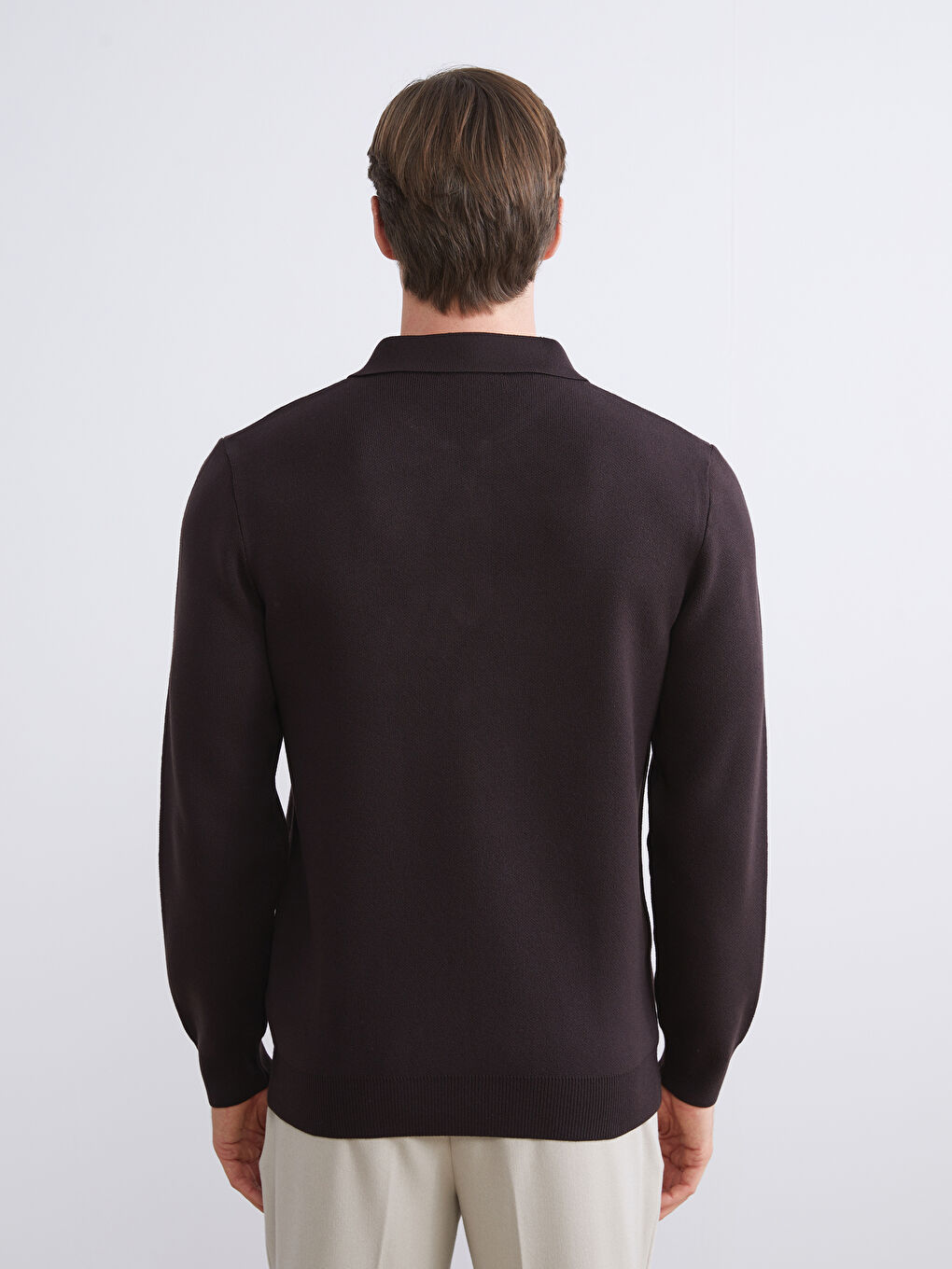 Kahverengi Polo Yaka Erkek Triko Kazak-3