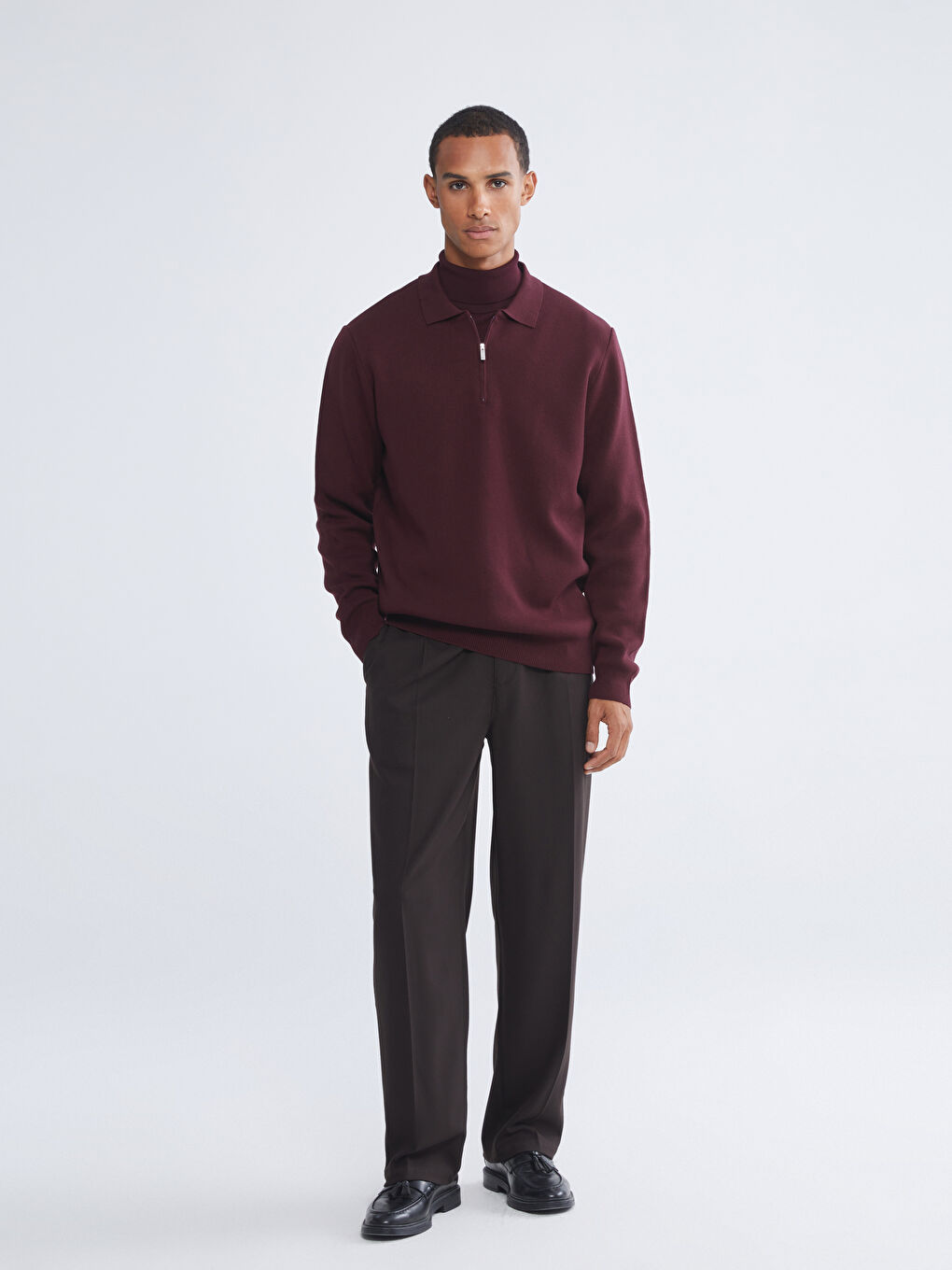 Bordo Polo Yaka Erkek Triko Kazak-1