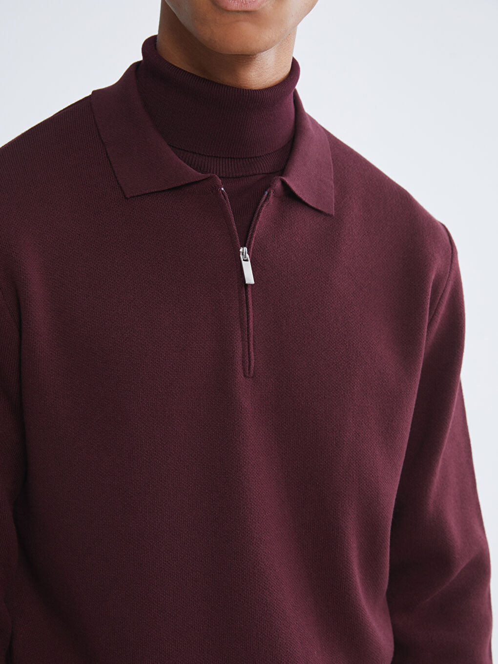 Bordo Polo Yaka Erkek Triko Kazak-2