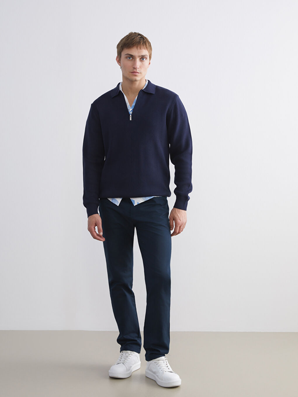 Lacivert Polo Yaka Erkek Triko Kazak-1