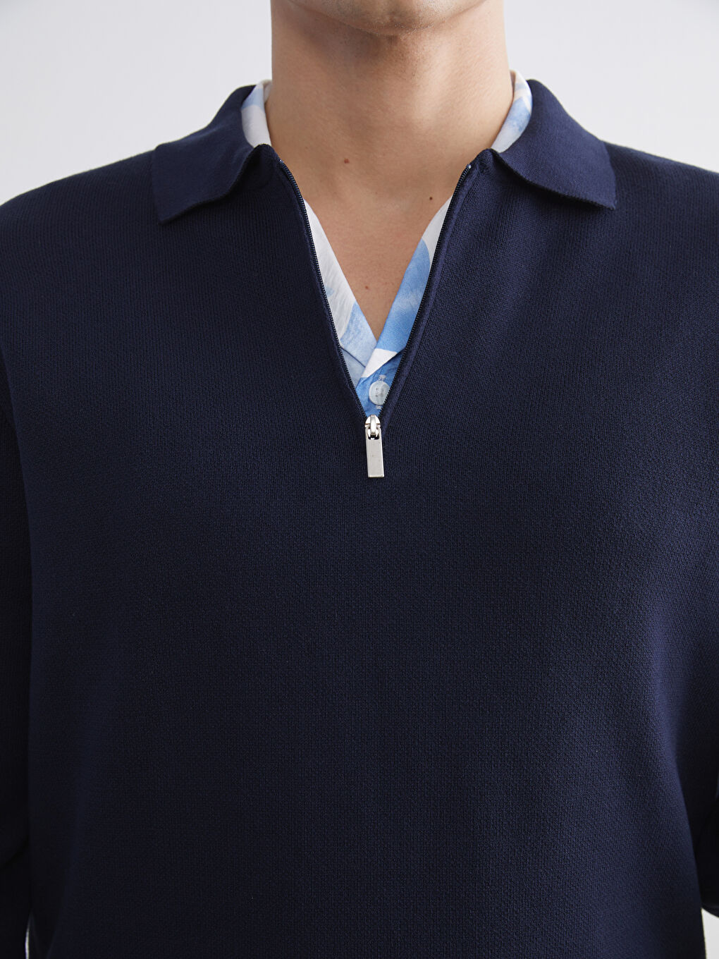 Lacivert Polo Yaka Erkek Triko Kazak-2