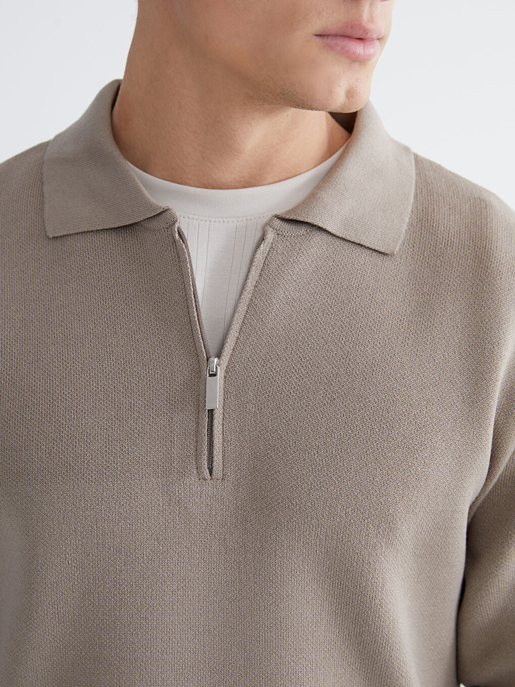 Kahverengi Polo Yaka Erkek Triko Kazak-2