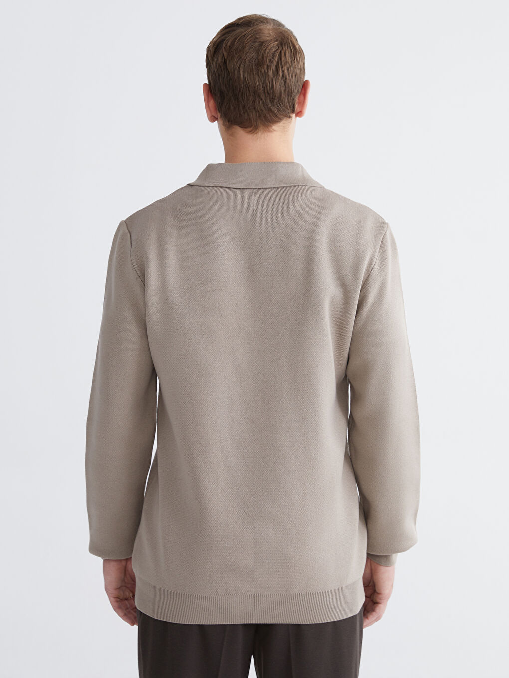 Kahverengi Polo Yaka Erkek Triko Kazak-3