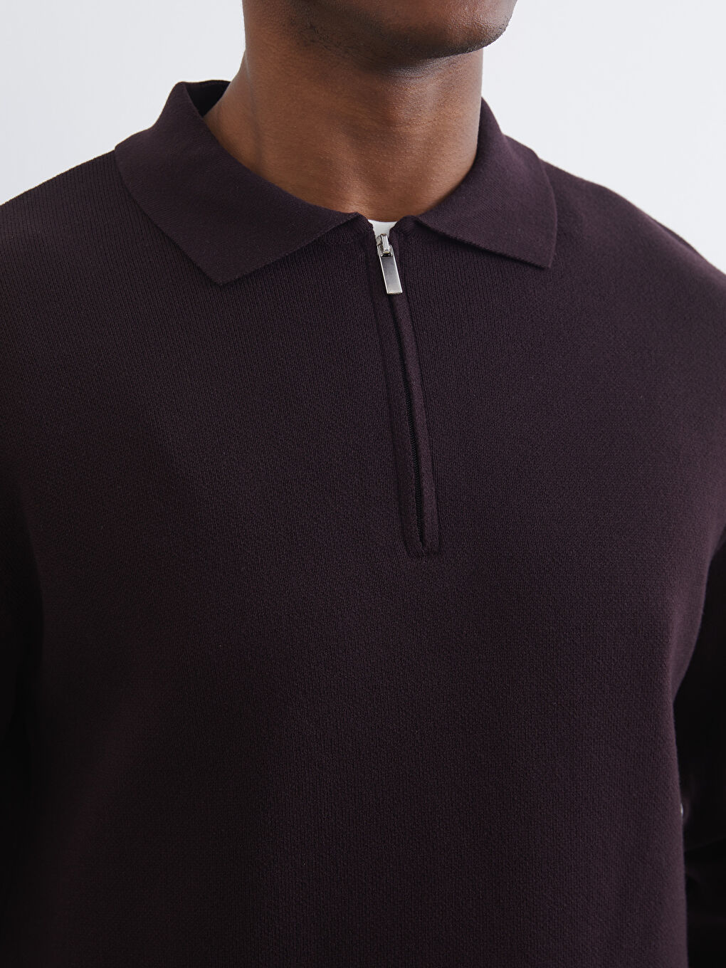 Kahverengi Polo Yaka Erkek Triko Kazak-2