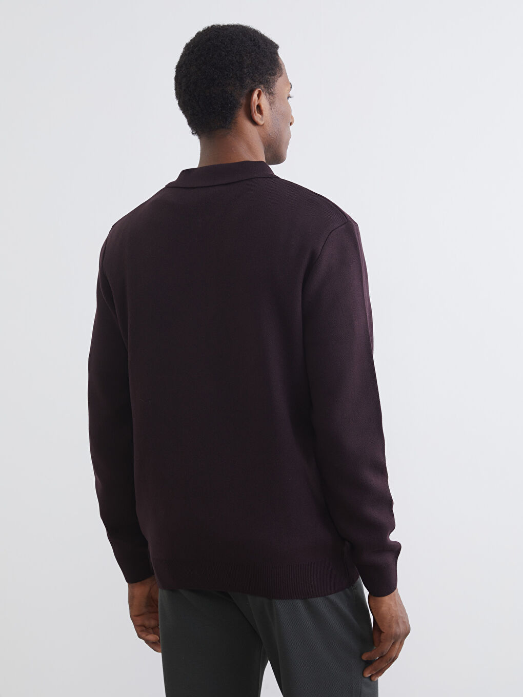 Kahverengi Polo Yaka Erkek Triko Kazak-3