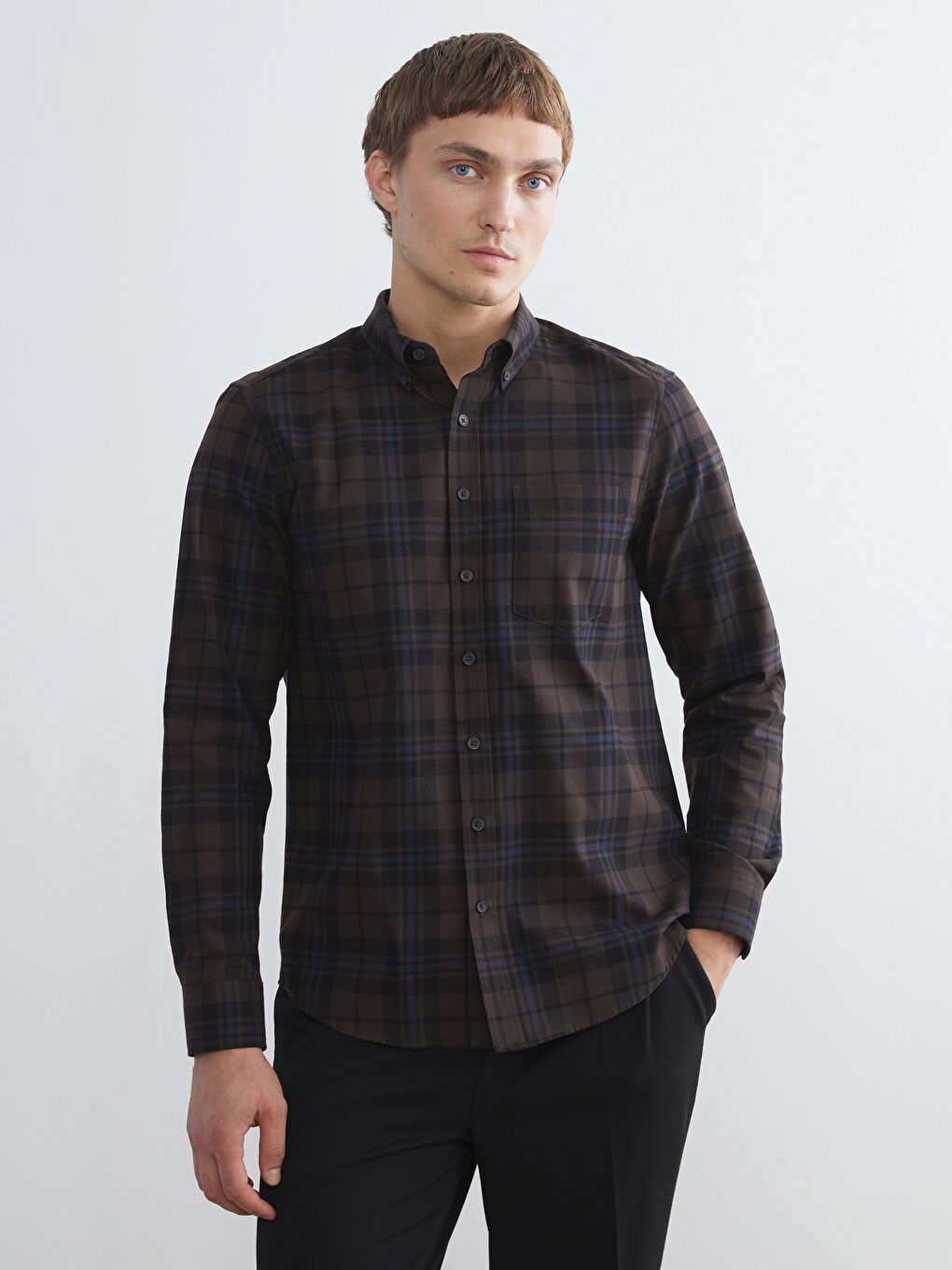 LCWAIKIKI Classic Regular Fit Long Sleeve Plaid Gabardine Men's Shirt -W57933Z8-LLL