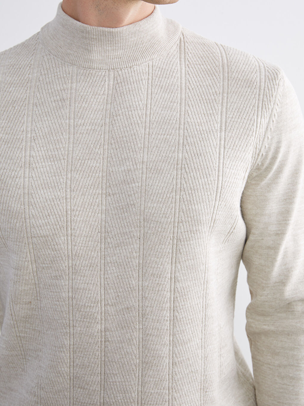 Bej Yarım Balıkçı Yaka Erkek Triko Kazak-2