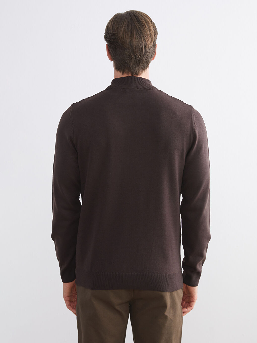 Kahverengi Yarım Balıkçı Yaka Erkek Triko Kazak-3