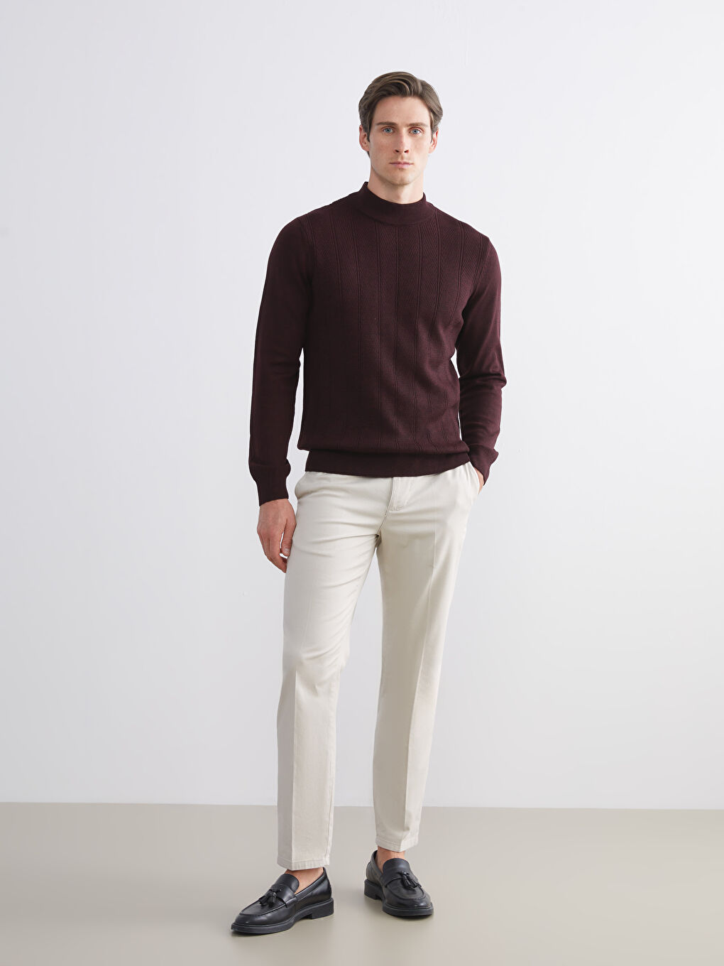 Bordo Yarım Balıkçı Yaka Erkek Triko Kazak-1