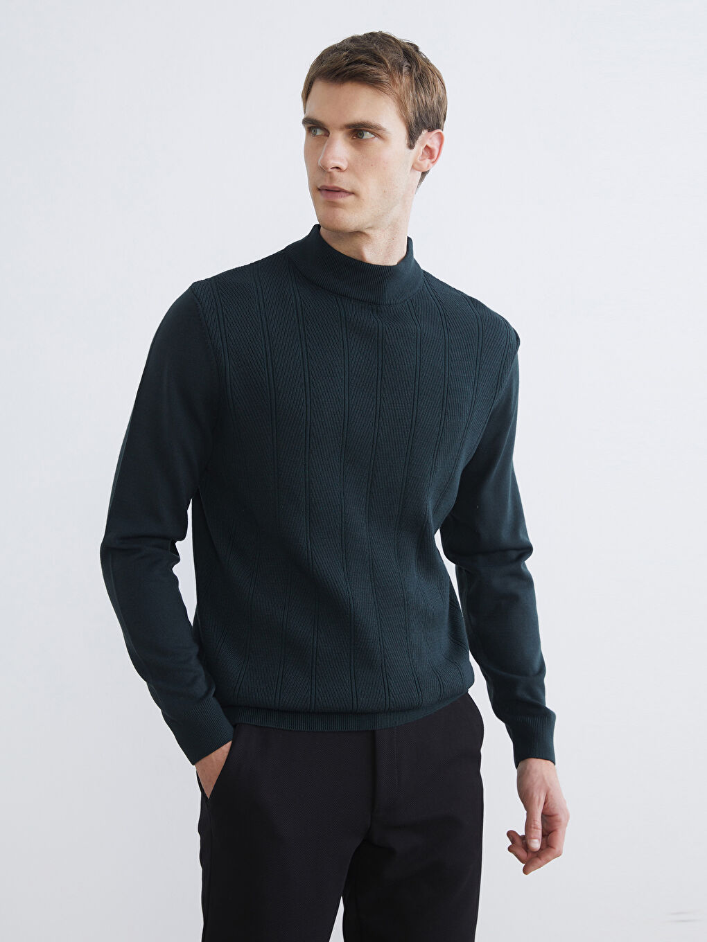 Yeşil Yarım Balıkçı Yaka Erkek Triko Kazak