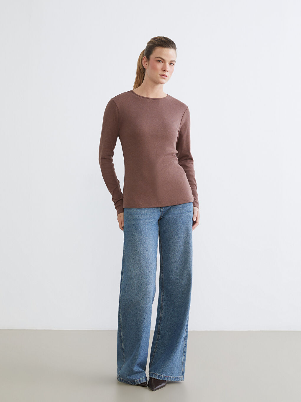 Bordo Bisiklet Yaka Kadın Body-1