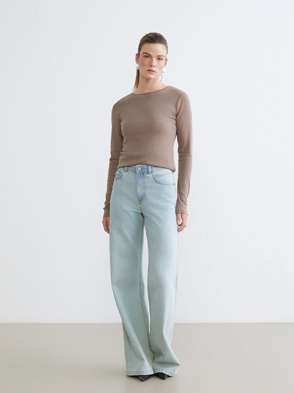 Kahverengi Bisiklet Yaka Kadın Body-1