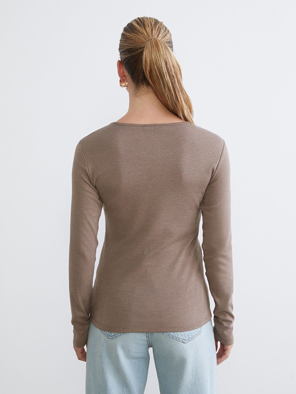 Kahverengi Bisiklet Yaka Kadın Body-3