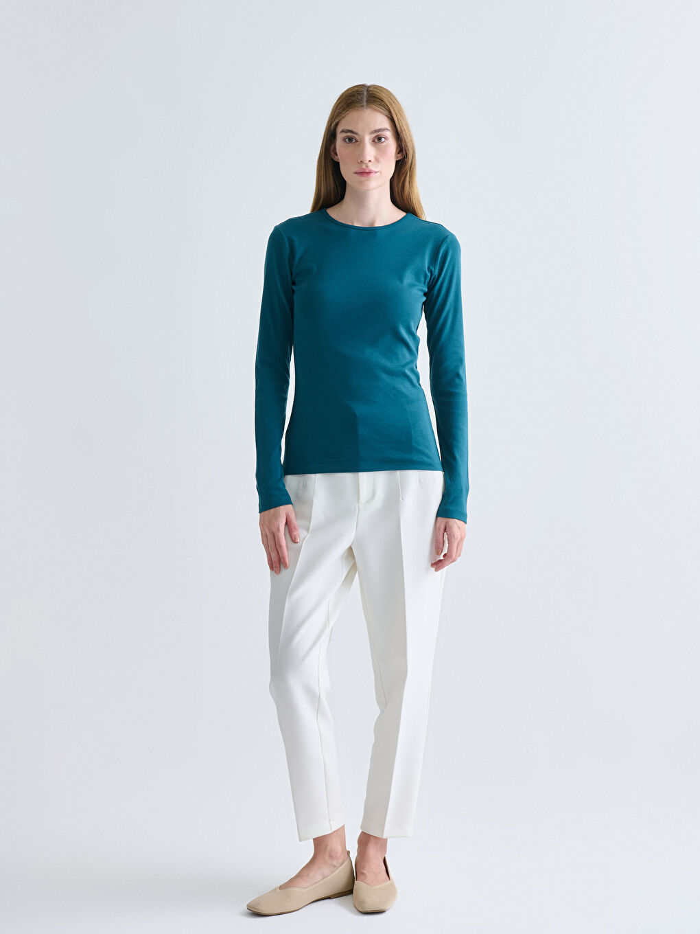 Petrol Bisiklet Yaka Kadın Tişört-1