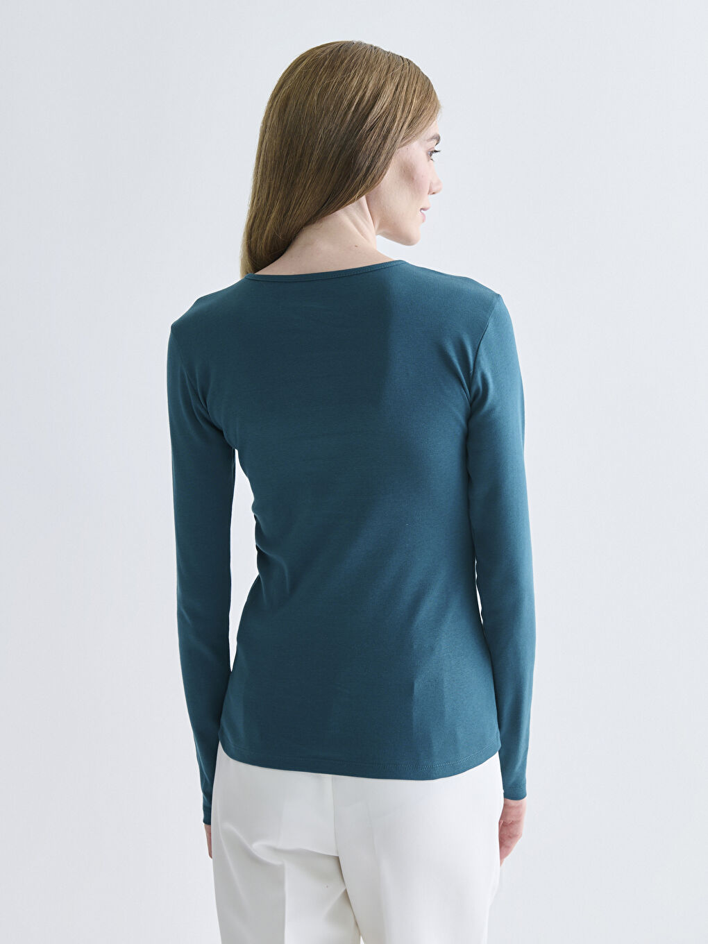 Petrol Bisiklet Yaka Kadın Tişört-3