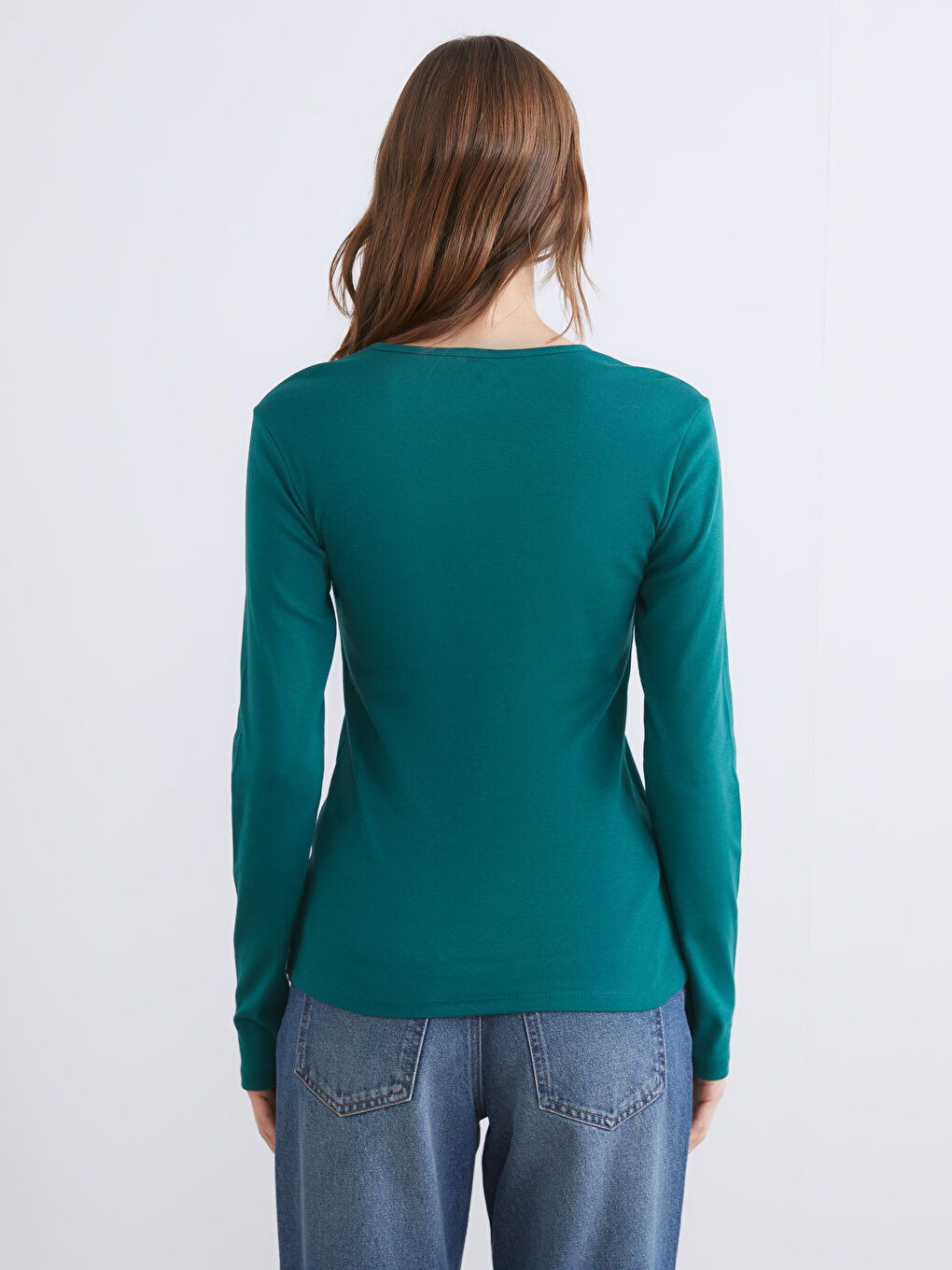 Yeşil Bisiklet Yaka Kadın Tişört-3