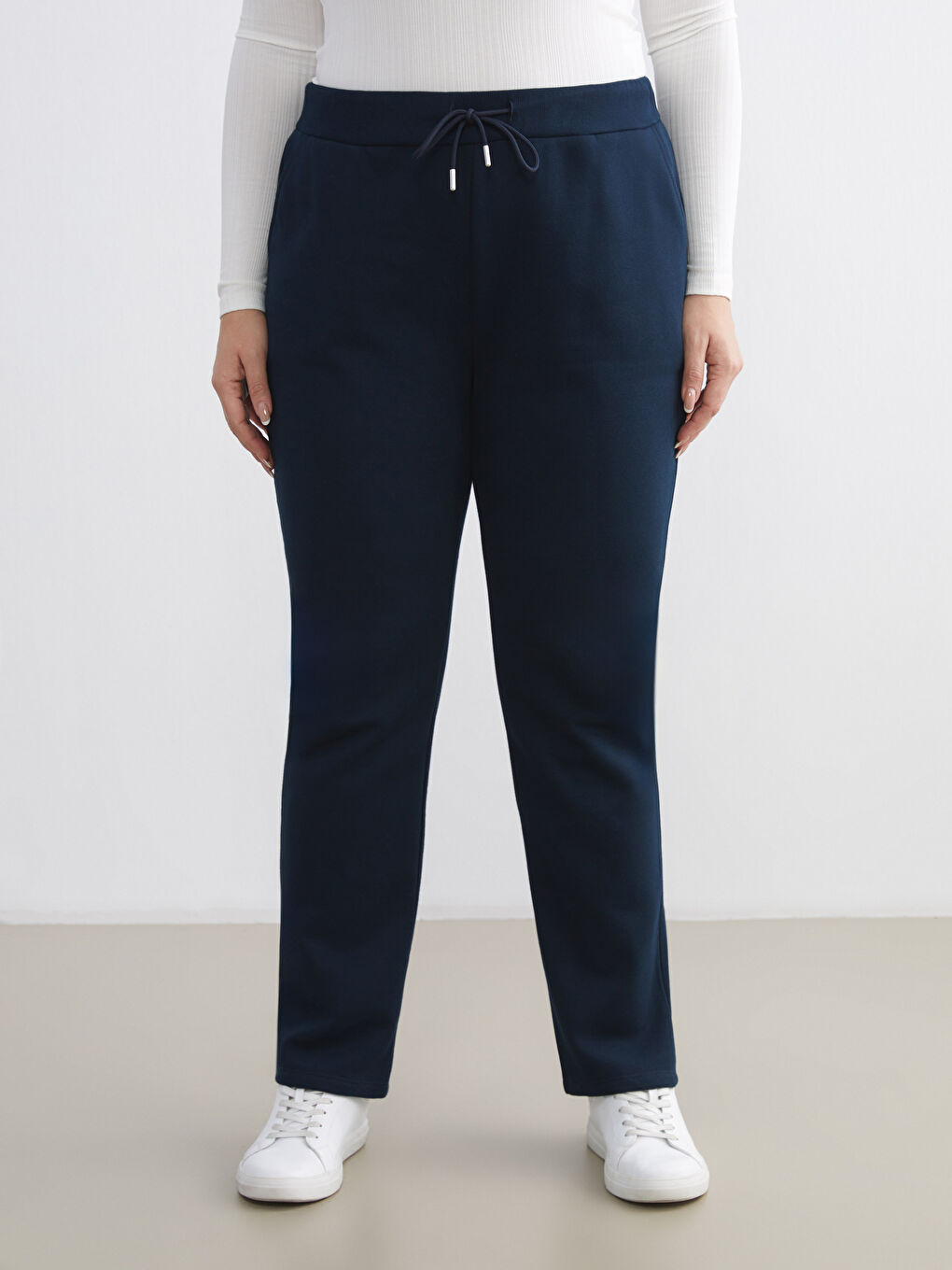 Lacivert Beli Lastikli Kadın Kalın Eşofman Altı-5