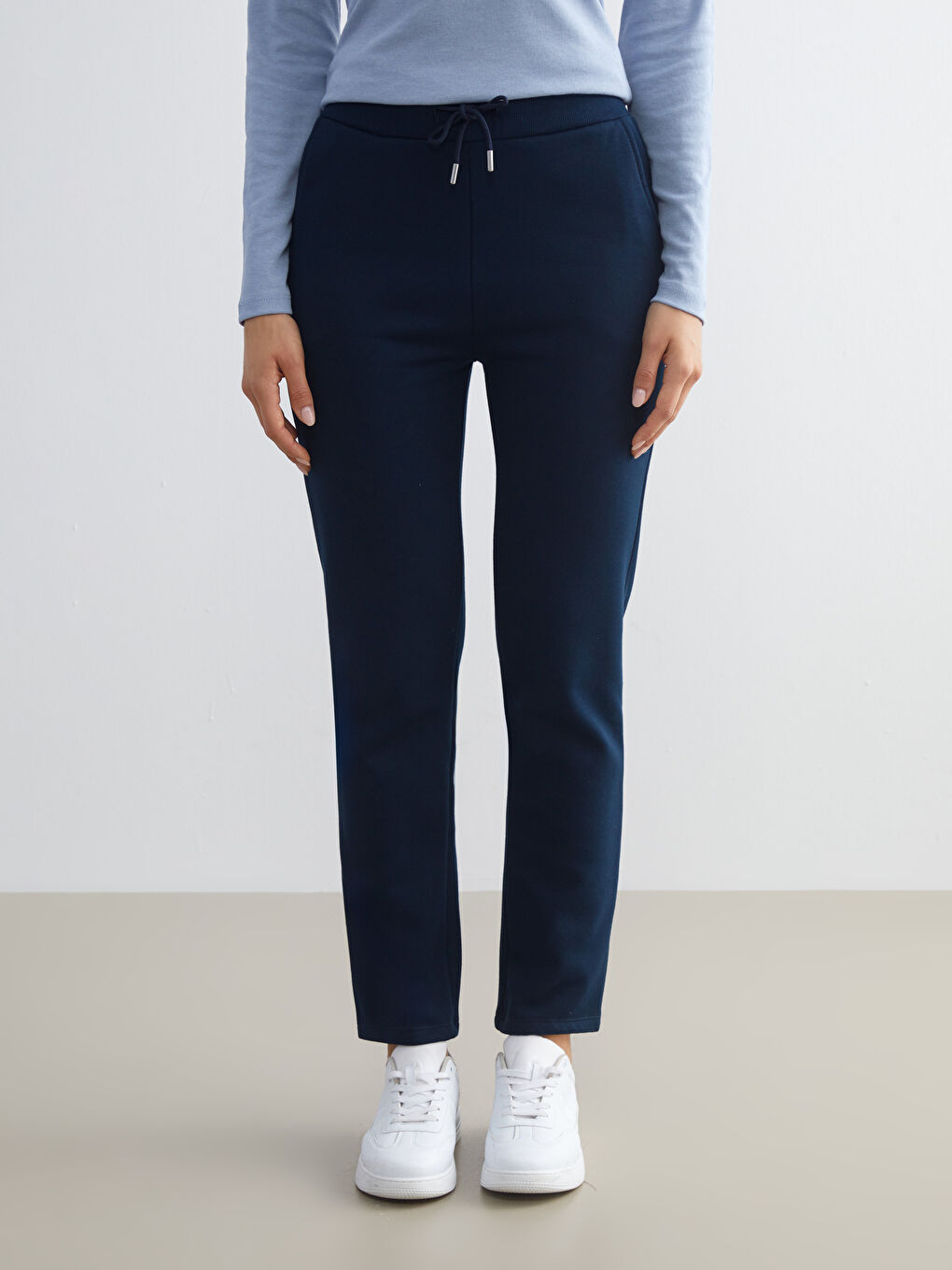 Lacivert Beli Lastikli Kadın Kalın Eşofman Altı-2