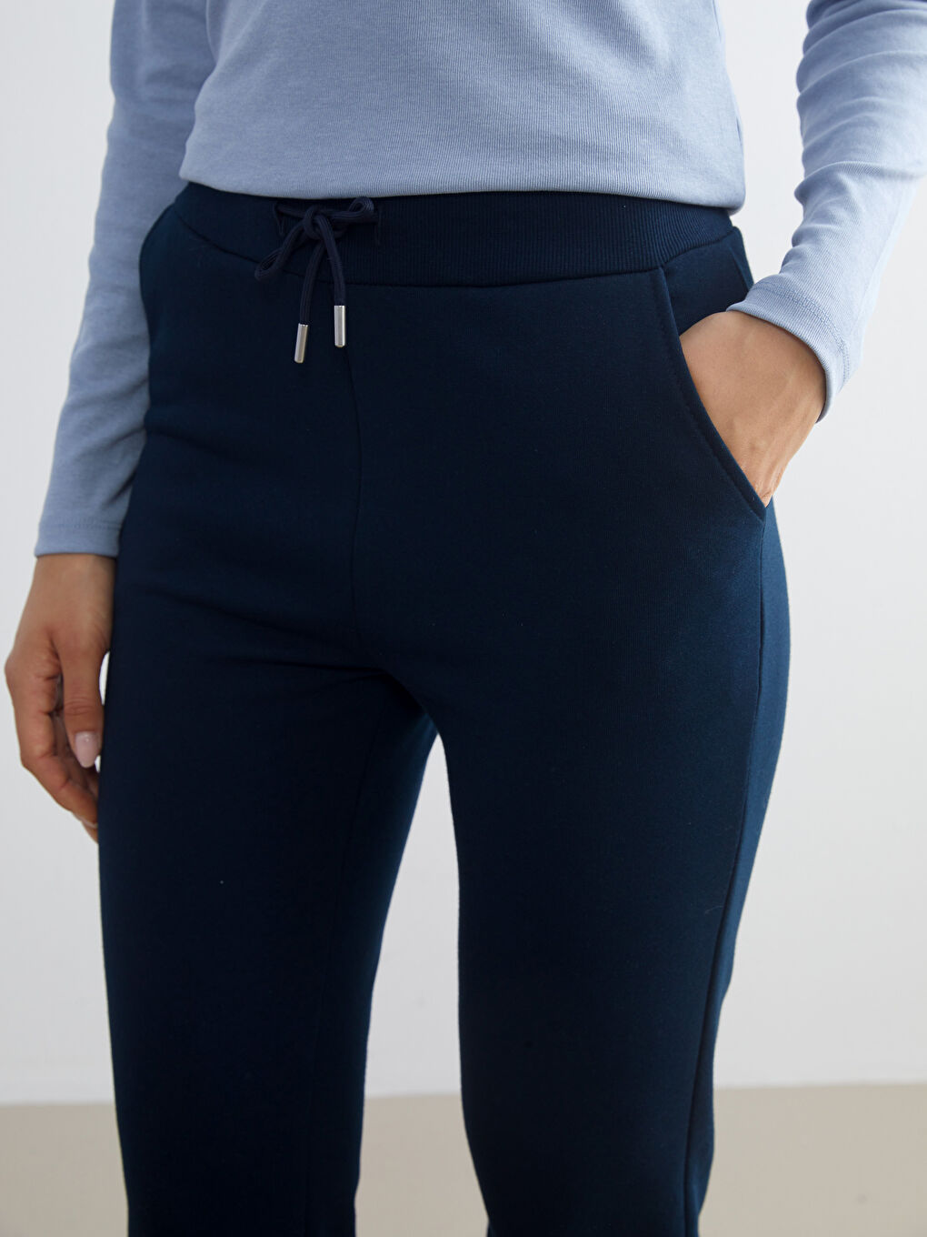 Lacivert Beli Lastikli Kadın Kalın Eşofman Altı-3