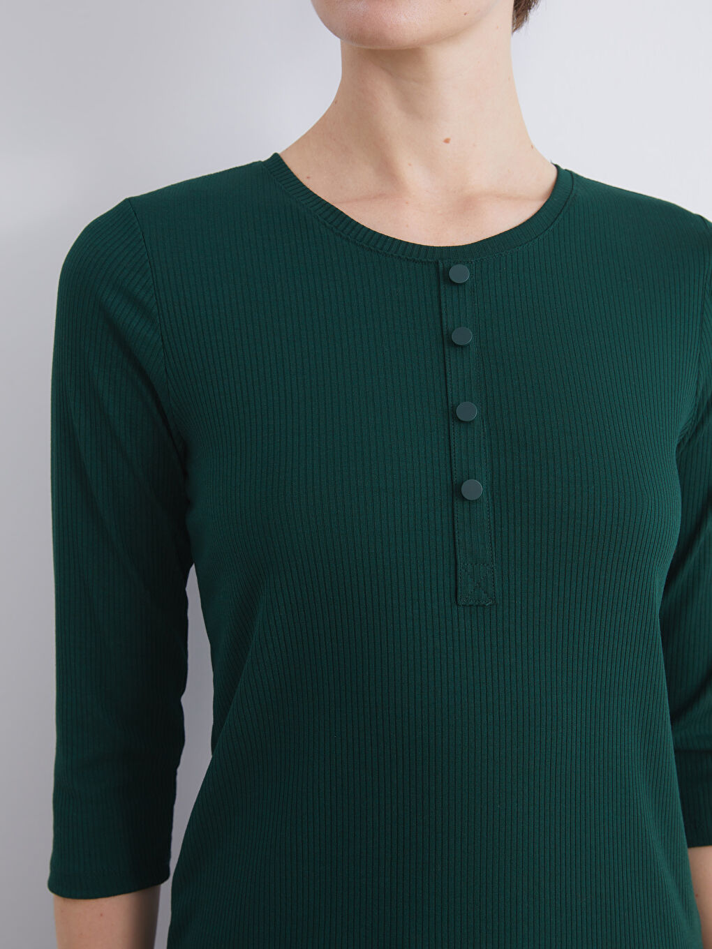 Yeşil Büyük Beden Bisiklet Yaka Kadın Tişört-2