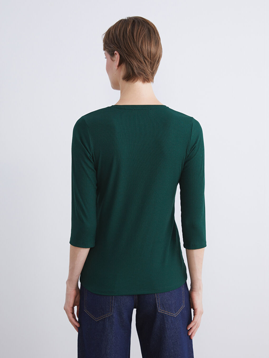 Yeşil Büyük Beden Bisiklet Yaka Kadın Tişört-3