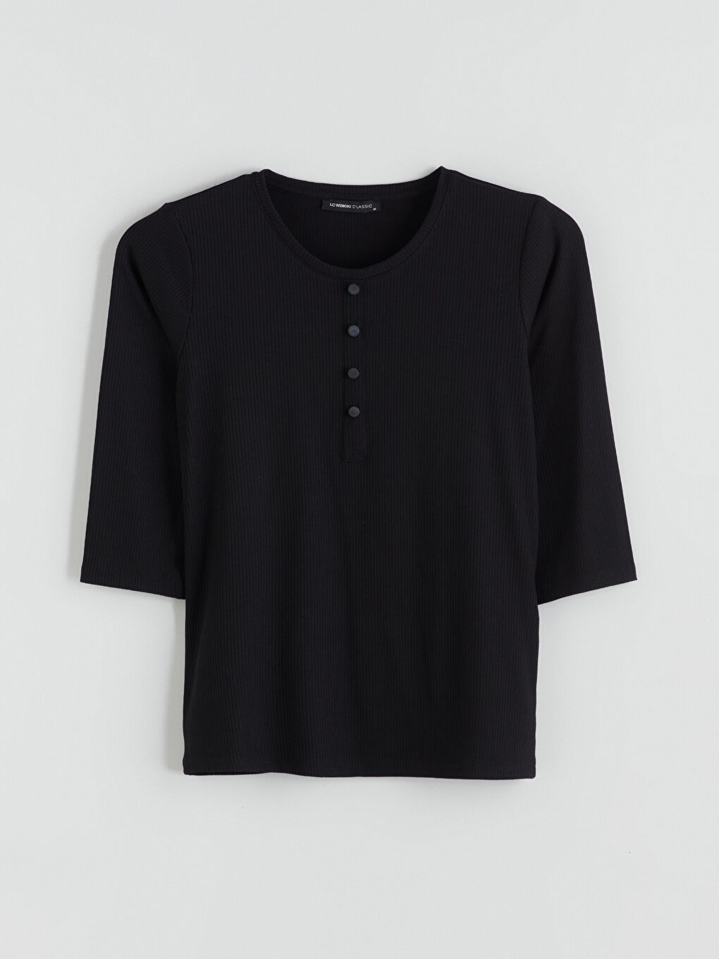 Siyah Bisiklet Yaka Kadın Tişört-7